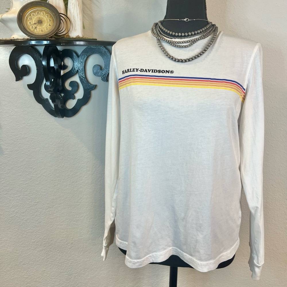 HARLEY-DAVIDSON Colorful CHEST STRIPE LONG SLEEVE T-SHIRT Sz M  96183-20VW Moto